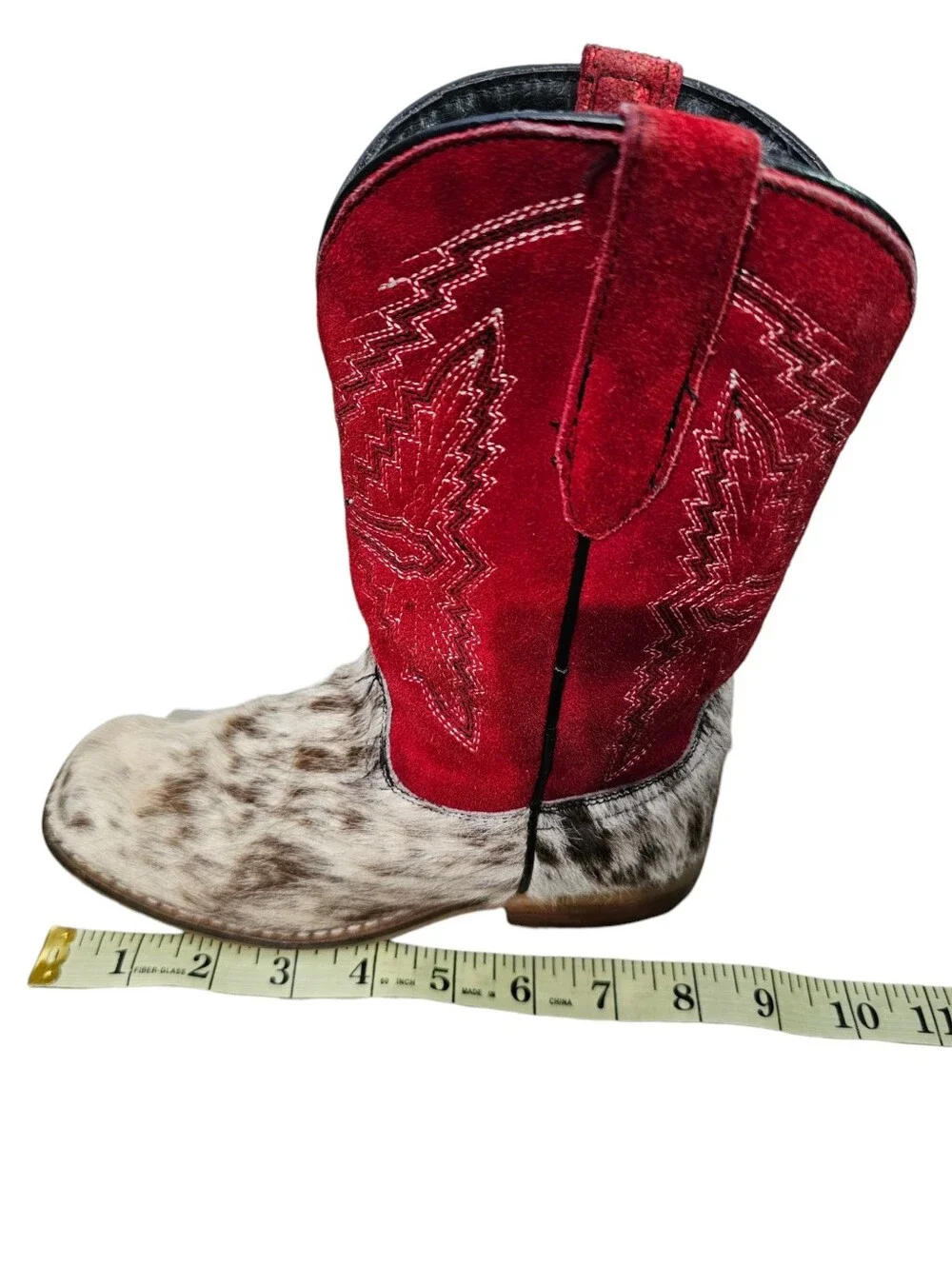 Rock'em Kids Cowhide Cowboy Boot - Red/White Size 1.5